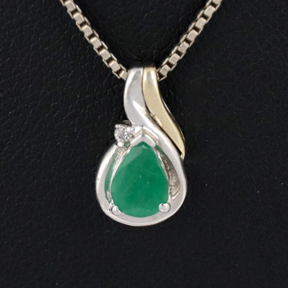 Vintage Estate Sterling Silver 925 14K Gold Green Emerald Pendant